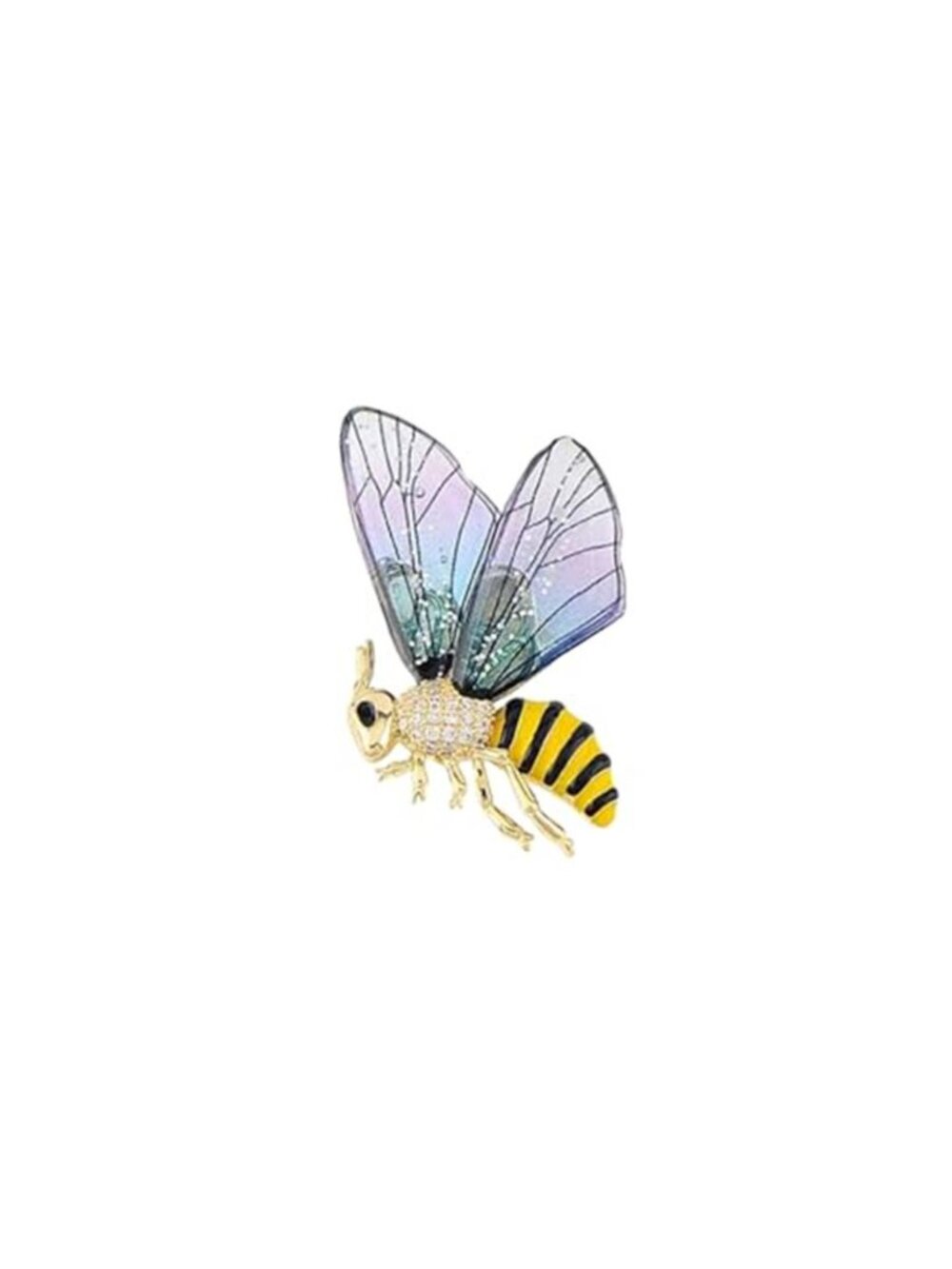 Alloy Enamel Bee Brooch with Rhinestone and Resin Wings Sparkling Insect Pin